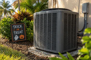 Scary HVAC Sounds: service technician using a device to inspect HVAC system